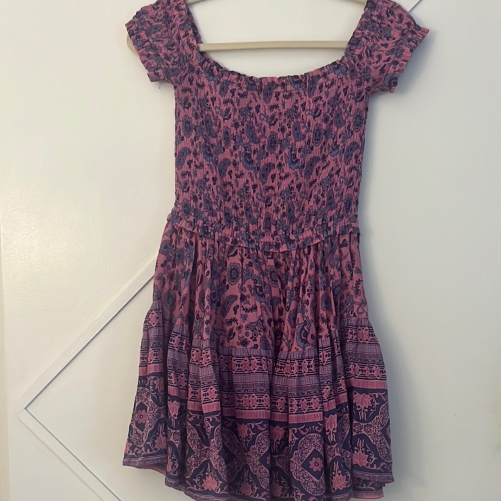 Pink and Purple Print Smocked Dress